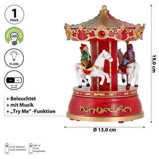 LED Winterkarussell drehend Musik 13x18,5cm Polyresin 10 bunte LEDs batteriebetrieben An-/Ausschalter Weihnachtsdekoration