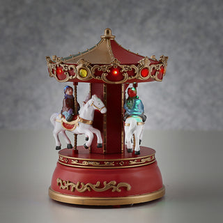 LED Winterkarussell drehend Musik 13x18,5cm Polyresin 10 bunte LEDs batteriebetrieben An-/Ausschalter Weihnachtsdekoration