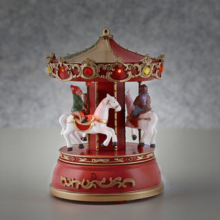 LED Winterkarussell drehend Musik 13x18,5cm Polyresin 10 bunte LEDs batteriebetrieben An-/Ausschalter Weihnachtsdekoration