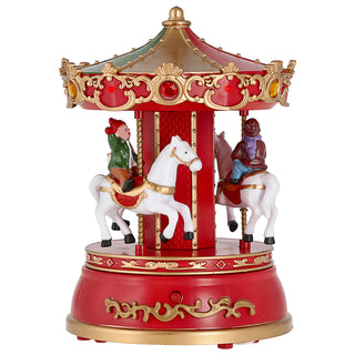 LED Winterkarussell drehend Musik 13x18,5cm Polyresin 10 bunte LEDs batteriebetrieben An-/Ausschalter Weihnachtsdekoration