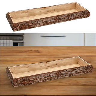 Holztablett mit Rinde 38x4x13cm Paulowniaholz braun rechteckig Tablett Dekotablett Holzschale Baumscheibenschale