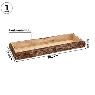Holztablett mit Rinde 38x4x13cm Paulowniaholz braun rechteckig Tablett Dekotablett Holzschale Baumscheibenschale