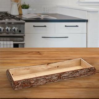 Holztablett mit Rinde 38x4x13cm Paulowniaholz braun rechteckig Tablett Dekotablett Holzschale Baumscheibenschale