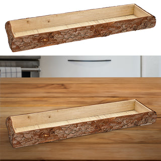 Holztablett mit Rinde 48x4,5x13cm Paulowniaholz braun rechteckig Tablett Dekotablett Holzschale Baumscheibenschale
