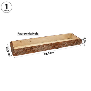 Holztablett mit Rinde 48x4,5x13cm Paulowniaholz braun rechteckig Tablett Dekotablett Holzschale Baumscheibenschale