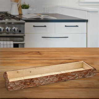 Holztablett mit Rinde 48x4,5x13cm Paulowniaholz braun rechteckig Tablett Dekotablett Holzschale Baumscheibenschale
