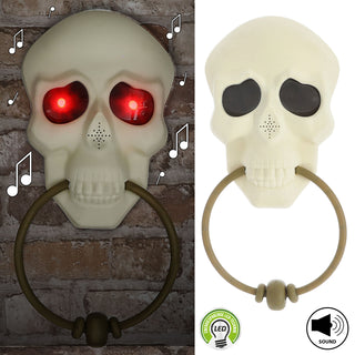 Halloween Türklingel Totenkopf animiert 13x28x2,5cm Kunststoff Sound leuchtende Augen Klingel zum Aufhängen Gruseldekoration