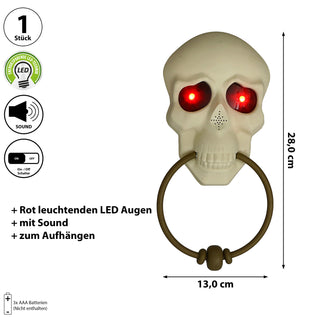 Halloween Türklingel Totenkopf animiert 13x28x2,5cm Kunststoff Sound leuchtende Augen Klingel zum Aufhängen Gruseldekoration
