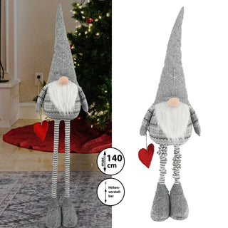 XL Wichtel 'Udo' mit Teleskopbeinen ca. 140cm Polyester Eisen 30x80cm grau Weihnachtswichtel Adventsdeko Weihnachtsdeko Plüschfigur Wichtelmann