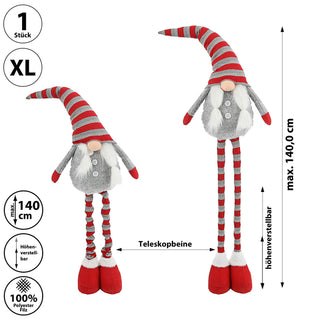XL Wichtel 'Udo' mit Teleskopbeinen ca. 140cm Polyester Eisen 30x80cm rot grau Weihnachtswichtel Adventsdeko Weihnachtsdeko Plüschfigur Wichtelmann
