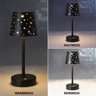 LED Tischleuchte Sterne gestanzt schwarz stufenlos dimmbar 3 Weißtöne 10x28cm USB-C zu USB Ladefunktion Touchfunktion