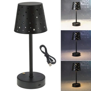 LED Tischleuchte Sterne gestanzt schwarz stufenlos dimmbar 3 Weißtöne 10x28cm USB-C zu USB Ladefunktion Touchfunktion