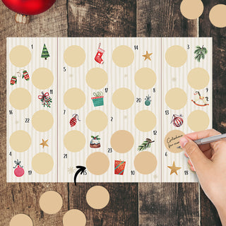 Rubbel Adventskalender zum Aufklappen 21x30x0,5cm Papier Kratzfolie Sticker 1-24 Weihnachten Adventszeit Kalender