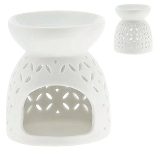 Duftlampe 4er Set Keramik 9x9,5cm Ausstanzung Schrift Muster weiß blau rosa grün Aromalampe Raumduft Teelicht