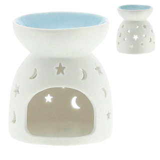 Duftlampe 4er Set Keramik 9x9,5cm Ausstanzung Schrift Muster weiß blau rosa grün Aromalampe Raumduft Teelicht