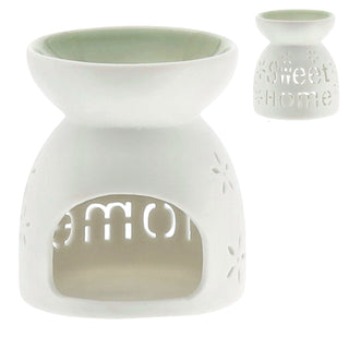 Duftlampe 4er Set Keramik 9x9,5cm Ausstanzung Schrift Muster weiß blau rosa grün Aromalampe Raumduft Teelicht