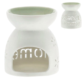 Duftlampe 4er Set Keramik 9x9,5cm Ausstanzung Schrift Muster weiß blau rosa grün Aromalampe Raumduft Teelicht