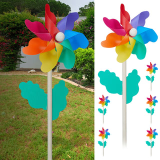Windrad 6er Set Ø11cm H30cm Holzstab Kunststoff bunt Windmühle Windspiel Gartendekoration