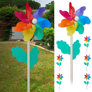 Windrad 6er Set Ø11cm H30cm Holzstab Kunststoff bunt Windmühle Windspiel Gartendekoration