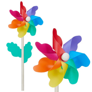 Windrad 6er Set Ø11cm H30cm Holzstab Kunststoff bunt Windmühle Windspiel Gartendekoration