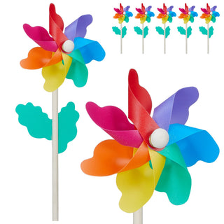 Windrad 6er Set Ø11cm H30cm Holzstab Kunststoff bunt Windmühle Windspiel Gartendekoration