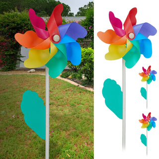 Windrad 3er Set Ø18cm H48cm Holzstab Kunststoff bunt Windmühle Windspiel Gartendekoration
