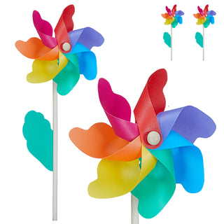 Windrad 3er Set Ø18cm H48cm Holzstab Kunststoff bunt Windmühle Windspiel Gartendekoration