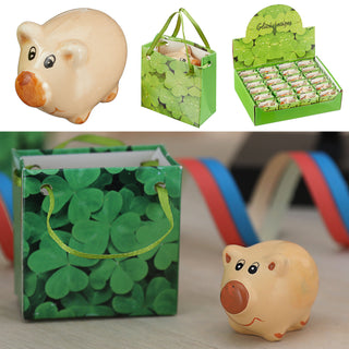 Glücksschwein Display 24 Stück 5,5x3cm Polyresin Karton Glücksbringer Wunscherfüller Wegbegleiter Geschenktüte Schwein