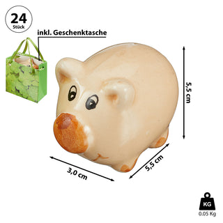 Glücksschwein Display 24 Stück 5,5x3cm Polyresin Karton Glücksbringer Wunscherfüller Wegbegleiter Geschenktüte Schwein