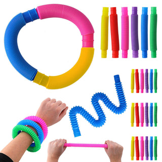 Stretch Pop Tube 24 Stück Display 6fach sortiert 20cm Kunststoff Stretchschläuche Sensorikspielzeit