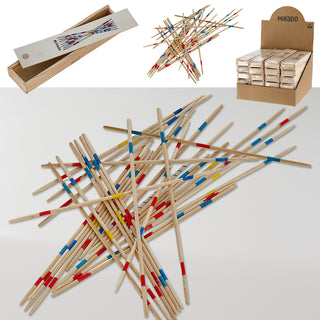 Mikado 24 Stück Display H19cm 31teilig Holzkiste 19x4x2cm Reisespiel Familienspiel Geschicklichkeitsspiel
