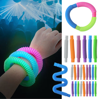 Stretch Pop Tube 'Glow in the Dark' 24 Stück Display 6fach sortiert 20cm Kunststoff Stretchschläuche Sensorikspielzeit
