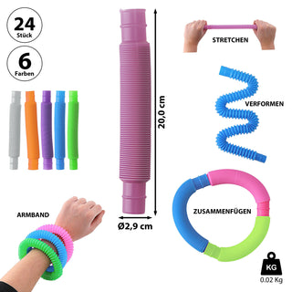 Stretch Pop Tube 'Glow in the Dark' 24 Stück Display 6fach sortiert 20cm Kunststoff Stretchschläuche Sensorikspielzeit