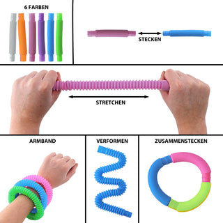 Stretch Pop Tube 'Glow in the Dark' 24 Stück Display 6fach sortiert 20cm Kunststoff Stretchschläuche Sensorikspielzeit