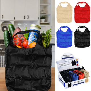 Einkaufstasche 24 Stück Display faltbar 4 Farben sortiert 33x24x0,2cm Polyester Tasche Shoppingbag leicht