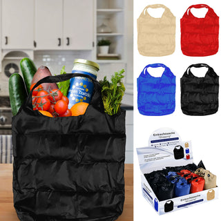 Einkaufstasche 24 Stück Display faltbar 4 Farben sortiert 33x24x0,2cm Polyester Tasche Shoppingbag leicht