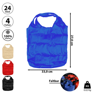 Einkaufstasche 24 Stück Display faltbar 4 Farben sortiert 33x24x0,2cm Polyester Tasche Shoppingbag leicht
