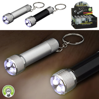 Taschenlampe Schlüsselanhänger 24 Stück Display silber schwarz 1,5x6,5x1,5cm Aluminium 3 LEDs batteriebetrieben Lampe