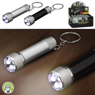 Taschenlampe Schlüsselanhänger 24 Stück Display silber schwarz 1,5x6,5x1,5cm Aluminium 3 LEDs batteriebetrieben Lampe