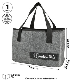 Filztasche 'Wonder Bag' 38x26x26,5cm hellgrau Einkaufstasche Aufbewahrungstasche Shopper Henkeltasche