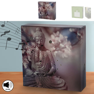 1/4x Soundbox Bewegungsmelder 4 Motive 12x12x3,5cm Pappe Kunststoff batteriebetrieben Meditationssound Lautstärke regulierbar