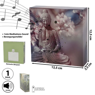 1/4x Soundbox Bewegungsmelder 4 Motive 12x12x3,5cm Pappe Kunststoff batteriebetrieben Meditationssound Lautstärke regulierbar