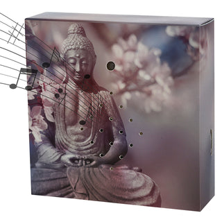 1/4x Soundbox Bewegungsmelder 4 Motive 12x12x3,5cm Pappe Kunststoff batteriebetrieben Meditationssound Lautstärke regulierbar
