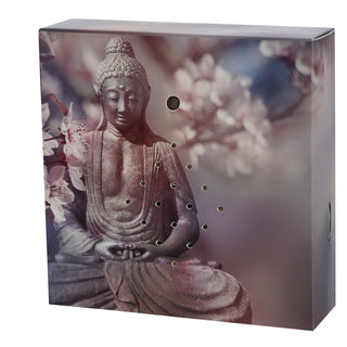1/4x Soundbox Bewegungsmelder 4 Motive 12x12x3,5cm Pappe Kunststoff batteriebetrieben Meditationssound Lautstärke regulierbar