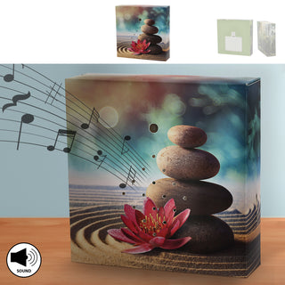 1/4x Soundbox Bewegungsmelder 4 Motive 12x12x3,5cm Pappe Kunststoff batteriebetrieben Meditationssound Lautstärke regulierbar