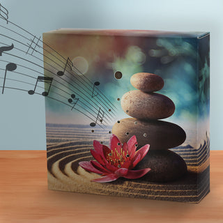 1/4x Soundbox Bewegungsmelder 4 Motive 12x12x3,5cm Pappe Kunststoff batteriebetrieben Meditationssound Lautstärke regulierbar