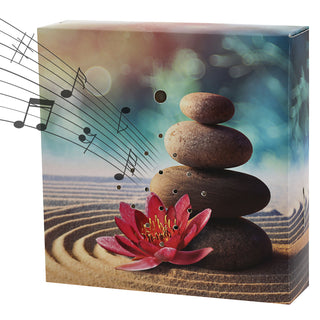 1/4x Soundbox Bewegungsmelder 4 Motive 12x12x3,5cm Pappe Kunststoff batteriebetrieben Meditationssound Lautstärke regulierbar