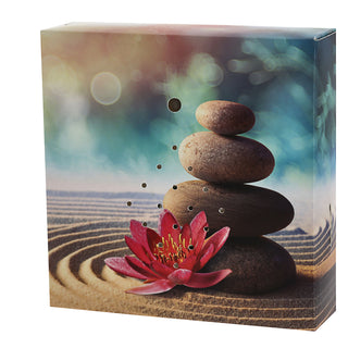 1/4x Soundbox Bewegungsmelder 4 Motive 12x12x3,5cm Pappe Kunststoff batteriebetrieben Meditationssound Lautstärke regulierbar