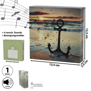 1/4x Soundbox Bewegungsmelder 4 Motive 12x12x3,5cm Pappe Kunststoff batteriebetrieben Meditationssound Lautstärke regulierbar