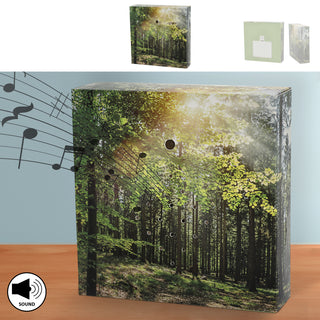 1/4x Soundbox Bewegungsmelder 4 Motive 12x12x3,5cm Pappe Kunststoff batteriebetrieben Meditationssound Lautstärke regulierbar